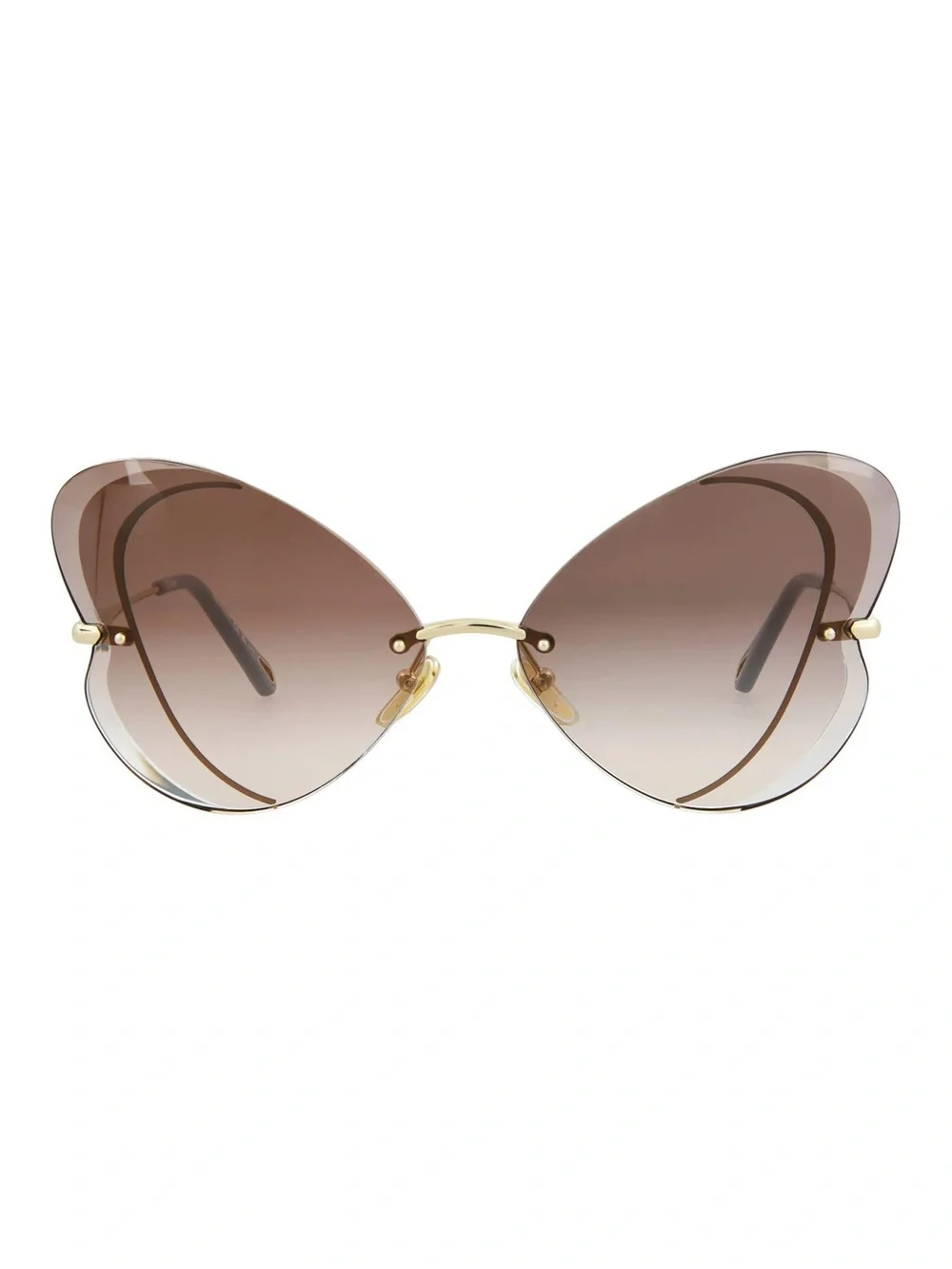 Chloe Gradient Brown Rimless Butterfly Sunglasses with Gold Bridge